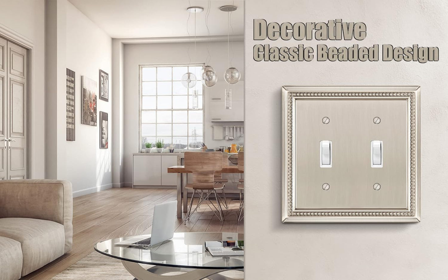 Henne Bery Sunken Pearls Heavy Duty Decorative Wall Plate Switch Plate Outlet Cover (Double Toggle, Satin Nickel)