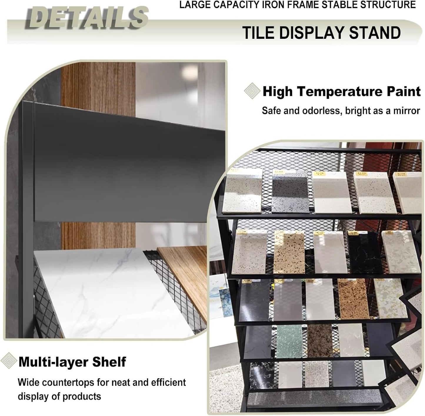 5-tier Floor Tile Display Stand, Retail Display Rack for Tile, Building Material Swatch Sample Storage Holder for Exhibition Hall Trade Show Vendor Events(Black, Height-59in)