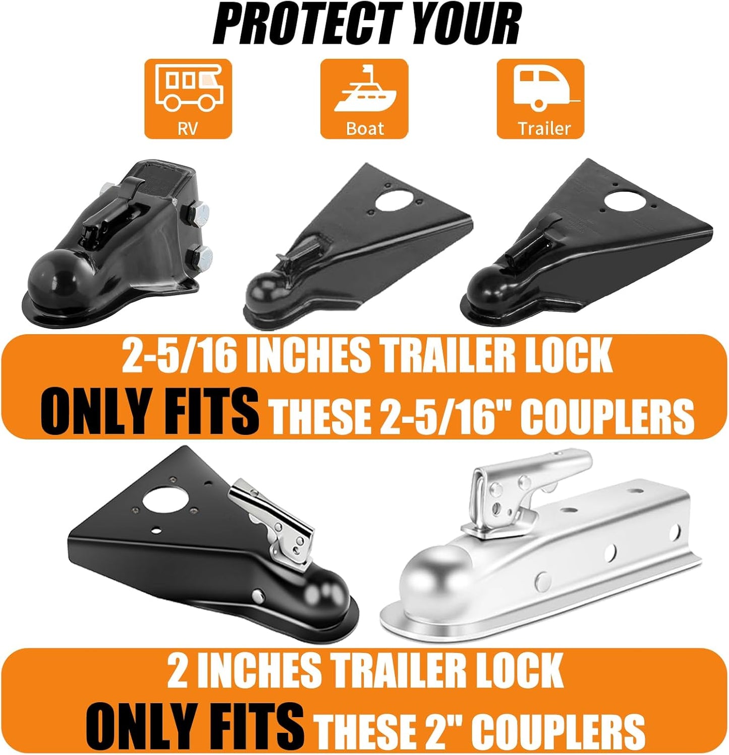 2-5/16" Heavy Duty Trailer Hitch Lock - Ball Coupler&Safety Chains Anti-Theft,Travel RV/Pop-Up Camper/Boat/Truck/Motorcycle/ATV/UTV/Flatbed/Cargo/Dump/Utility Trailer Tongue Lock Secure Design