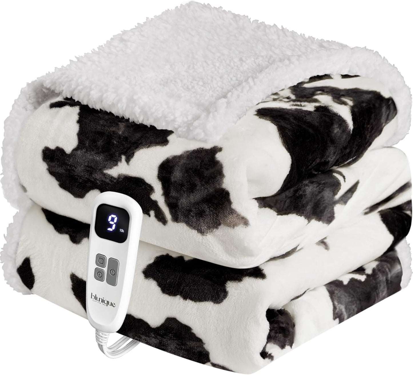 Heated Blanket Throw Electric Blanket – Fast Heating Blanket with 10 Heat Settings & 10 Hours Auto Off, Cow Print Blanket Cozy Soft Fleece Sherpa, Washable, Warm Gifts for Grandma