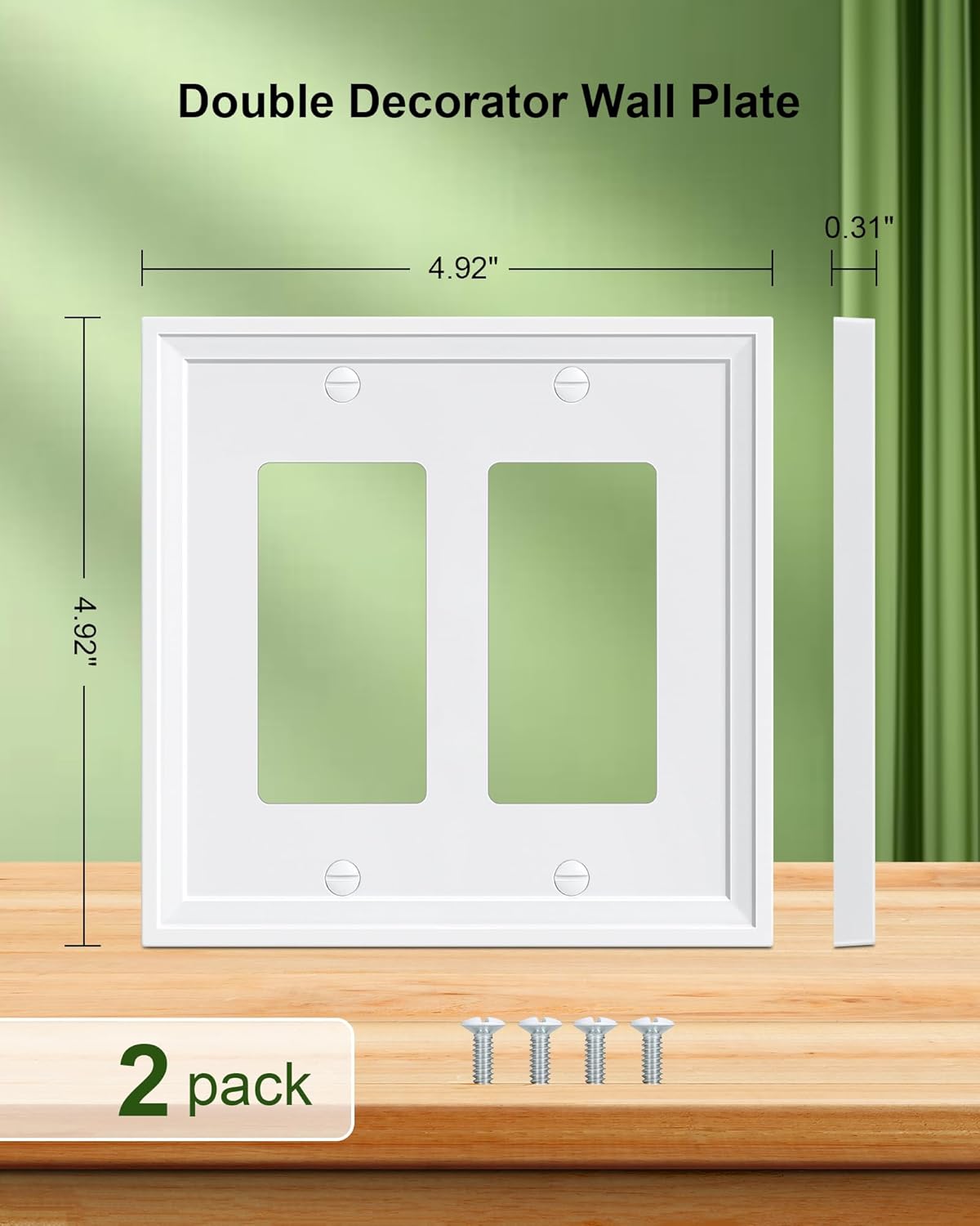 2-Pack Double Decorator Outlet Cover Plate, White Decorative Switch Plates and Outlet Covers, Natural Bamboo Fiber Wall Plates for Electrical Outlets, Receptacle, GFCI Outlet, Dimmer Switch