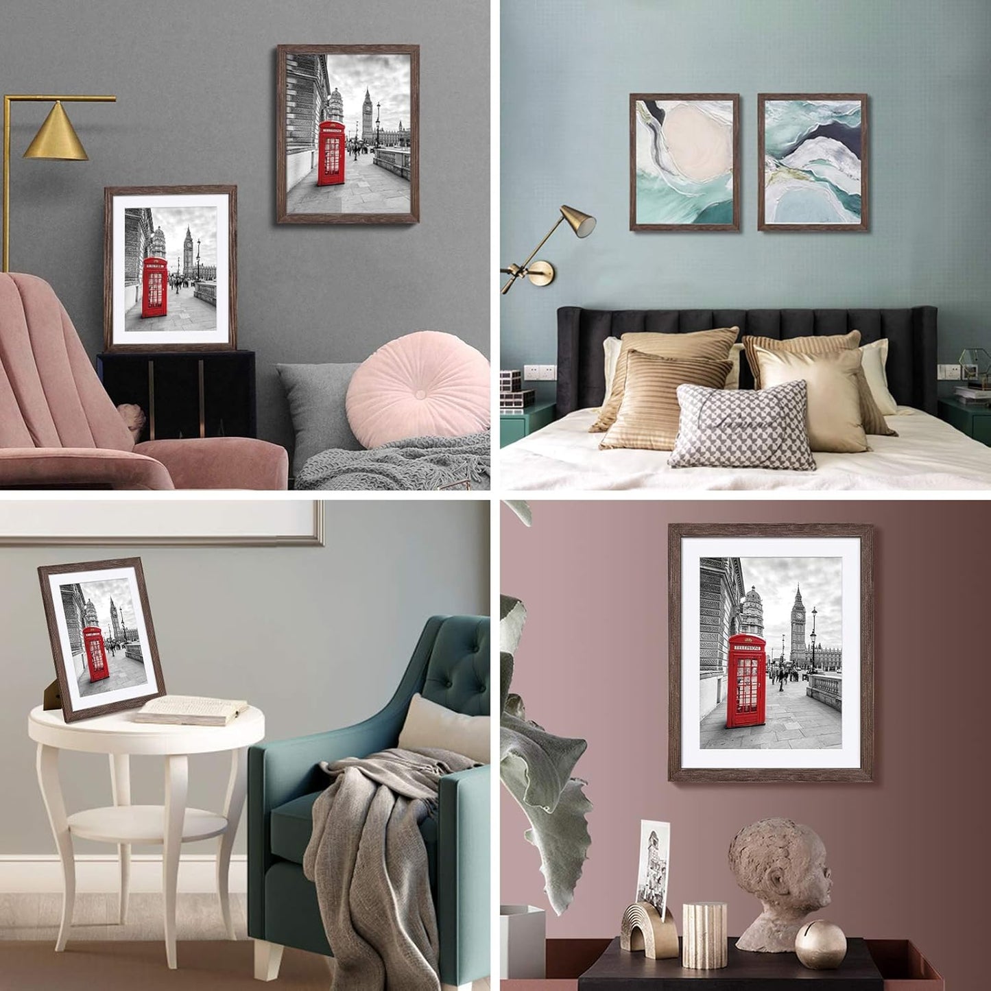 11x14 Rustic Picture Frames Solid Wood - Display Pictures 9x12 or 8x10 with Mat or 11x14 Frame without Mat - Farmhouse Wooden Photo Frame 11x14 inch with 2 Mats for Wall Mounting or Table Top, 2 Set