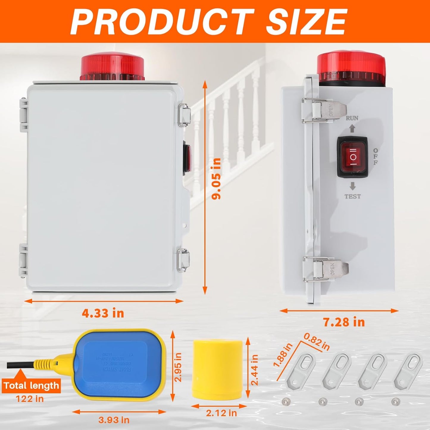 High Water Alarm, Septic Tank Alarm , Sump Pump Alarm with Light and 110 Db Alarm ， Automatic Or Manual Start Water Pump