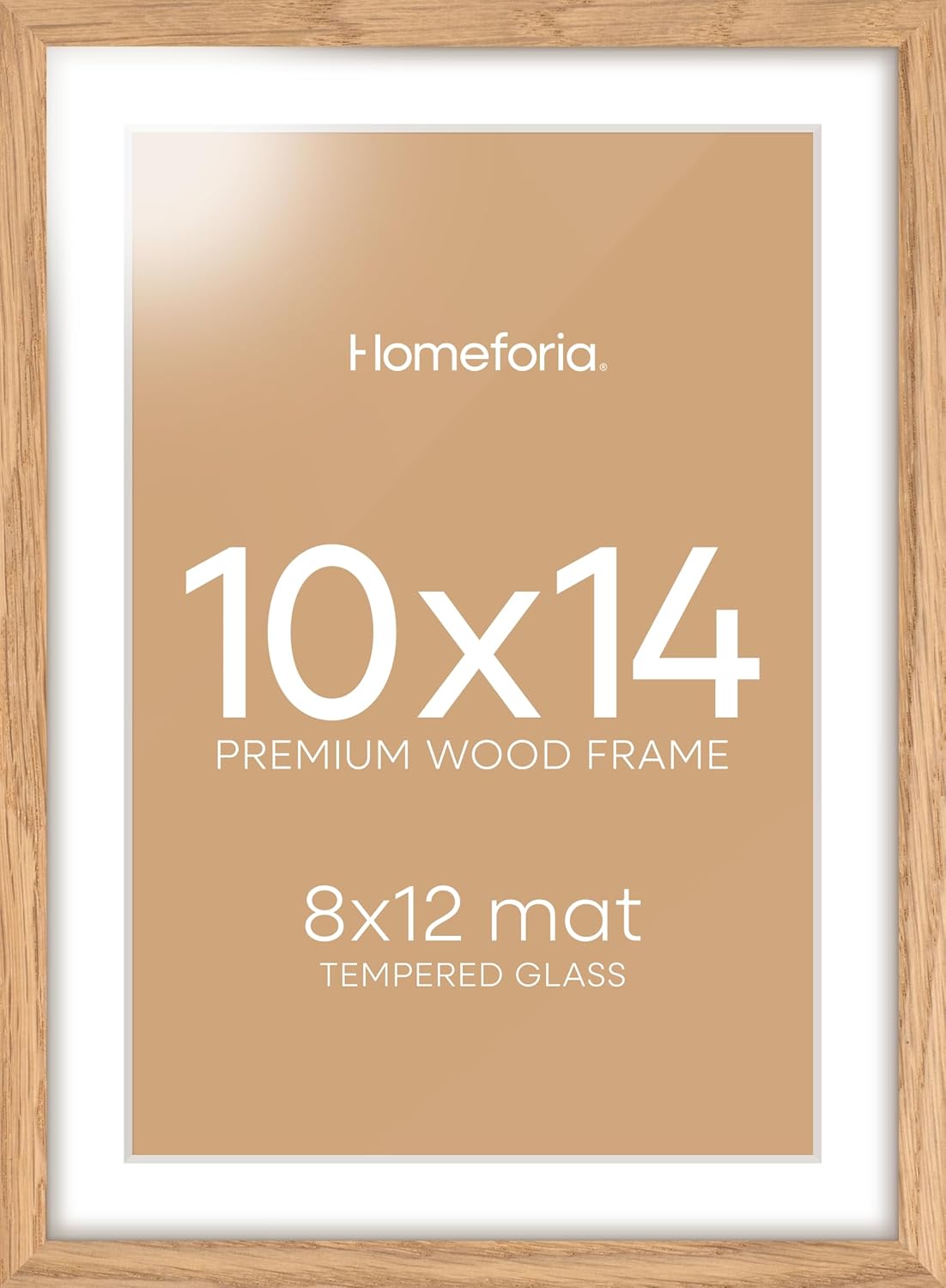 Homeforia 10x14 Picture Frame Wood, High End Natural Oak 10x14 Light Wooden Poster Frames with Mat 8x12, 10 x 14 Frames Matted to 8 x 12 Photo, 14x10 Hanging Frames, Tempered Glass, Wall Kit, Set of 1