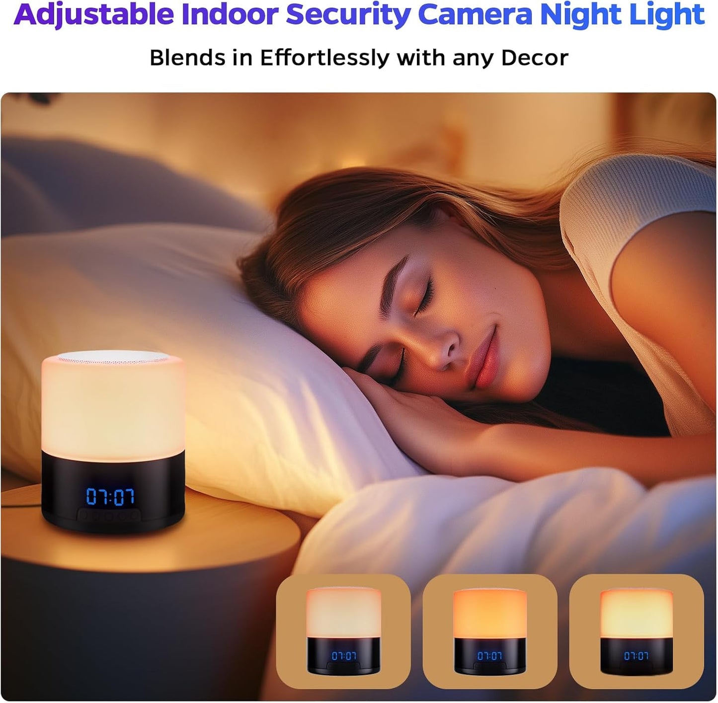 1080P Security Cameras for Home, Clock Camera,Pet Dog Camera with Night Light and Bluetooth Speaker, AI Motion Detection