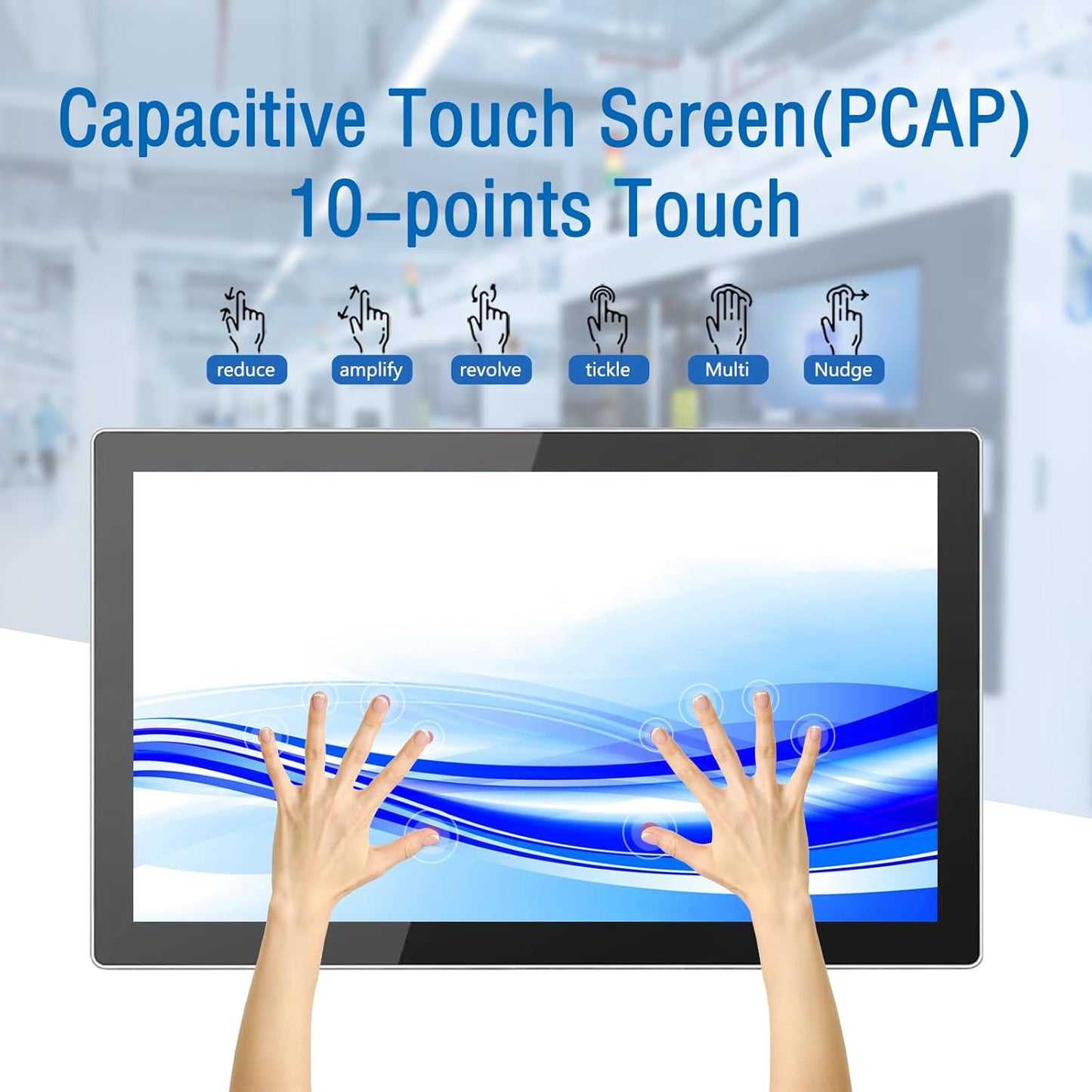 GreenTouch 13.3 Inch Industrial Embedded Capacitive Touchscreen Monitor, Open Frame Multi-Touch Screen Industrial Front IP65 Monitor - HDMI+VGA+DVI - 1920 * 1080 Resolution