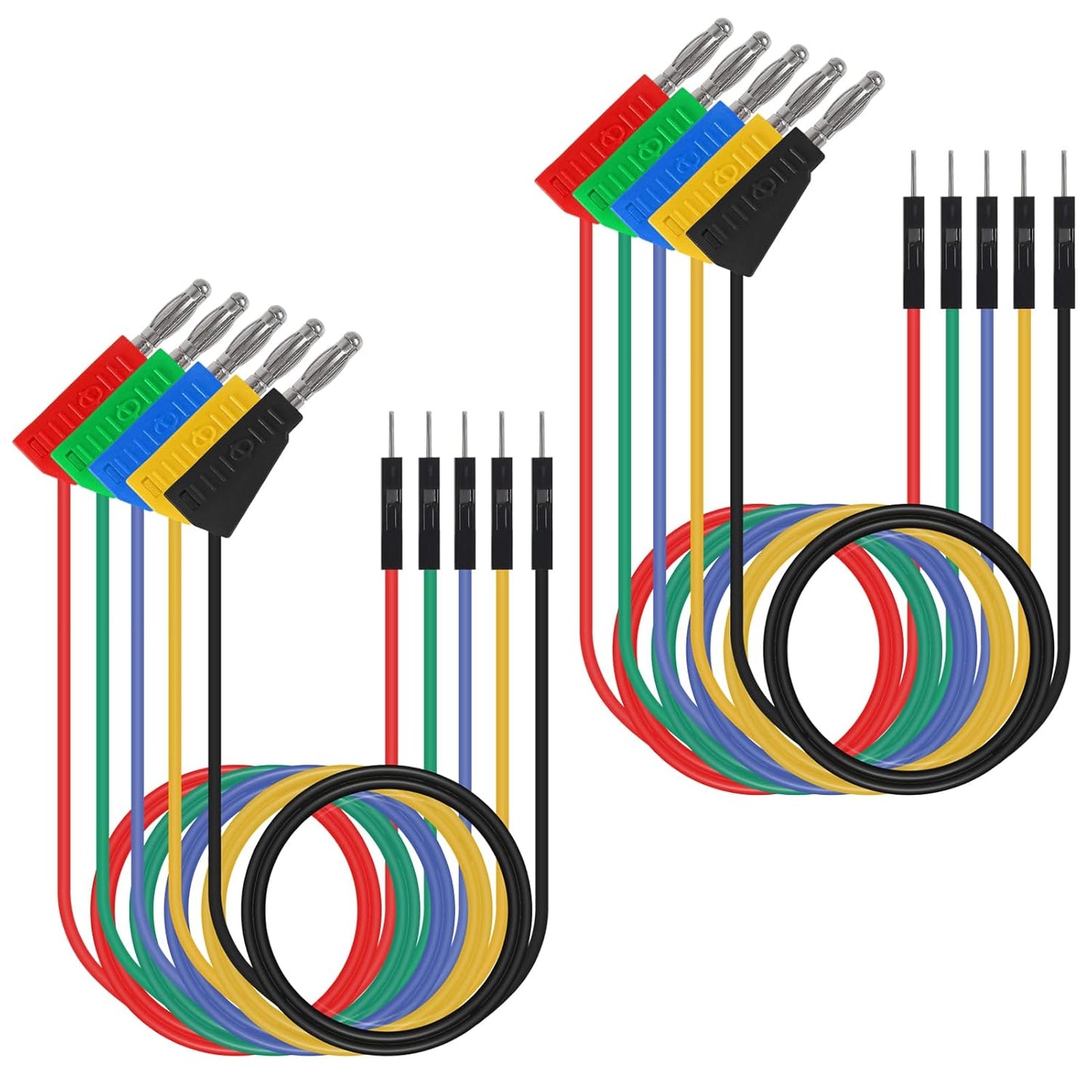 10PCS Stackable Banana Plug to Breadboard Male Jumper Wires, 22AWG Soft Flexible Silicone Test Leads, 4MM Banana Plug to Jumper Wires for Electrical Testing, 27.5CM