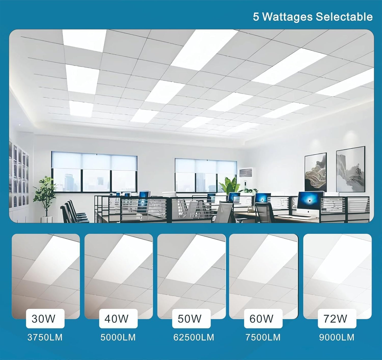 2x4 FT LED Light Flat Panel, 40-72W, 5 CCT 3K | 3.5K | 4K | 5K | 6.5K, Dimmable Recessed Drop Ceiling Lights, 3750/5000/6250/7500/9000 Lumens, Lay in Fixture for Office, 120-277V, UL DLC (16 Pack)