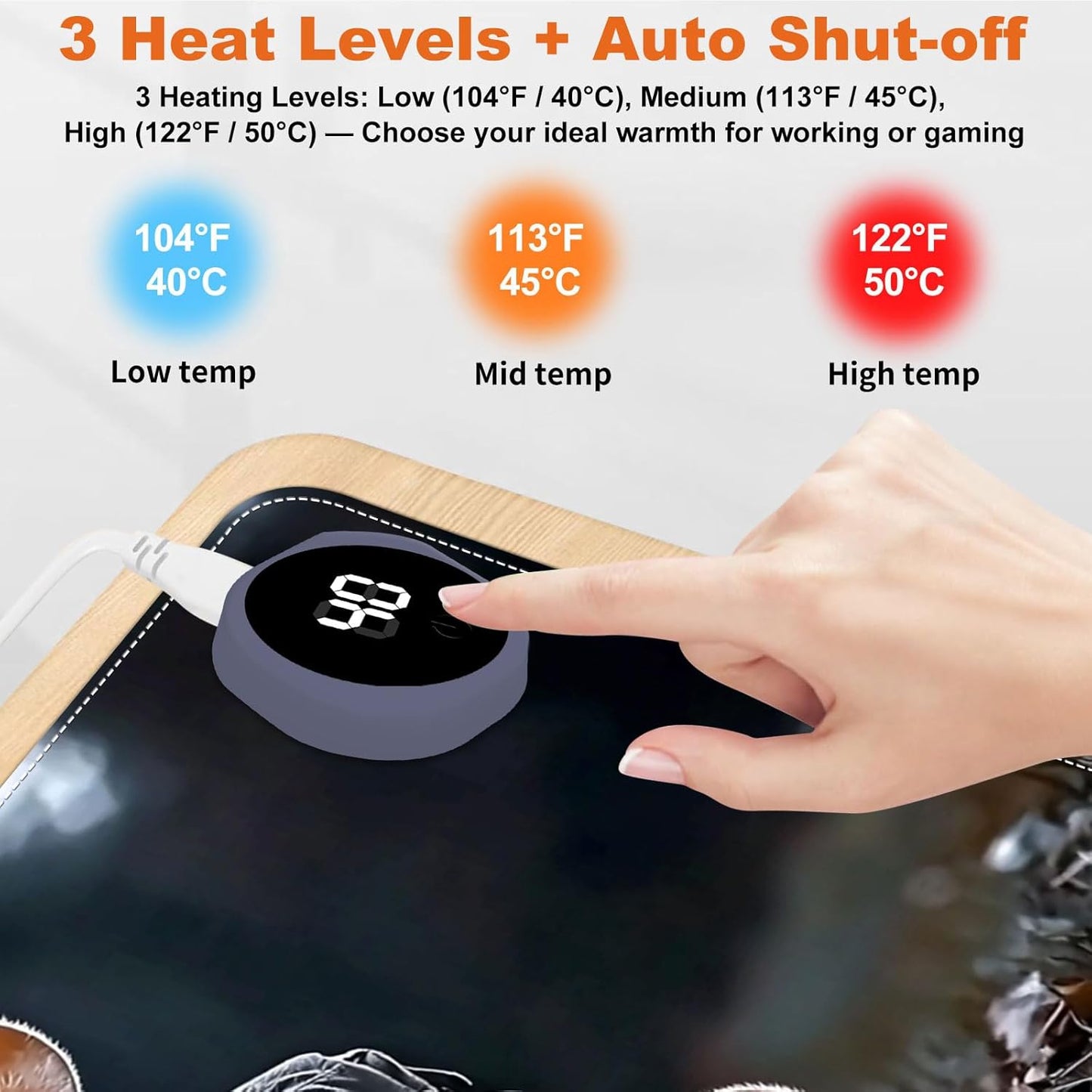 Heated Mouse Pad for Desk 31.5" x 13" – PU Leather Warm Desk Pad with 3 Heat Levels (104°F/113°F/122°F), Plug-in Electric Heating Mat with Auto Shut-Off, Waterproof & Rollable, Mouse with Lantern