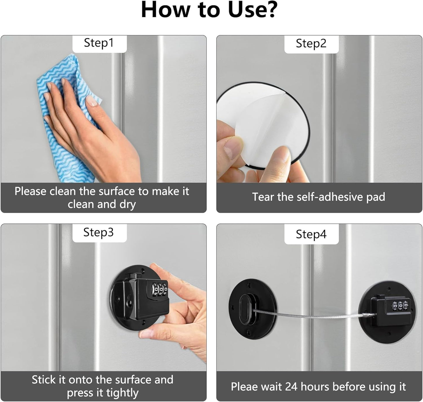 Fridge Lock Refrigerator Lock- Child Safety Cabinet Locks for Refrigerator, Freezer, Drawers & Cabinets - No Key Combination Lock, Adjustable & Reusable for Kids, Adults, Pets (Black 1Pack)
