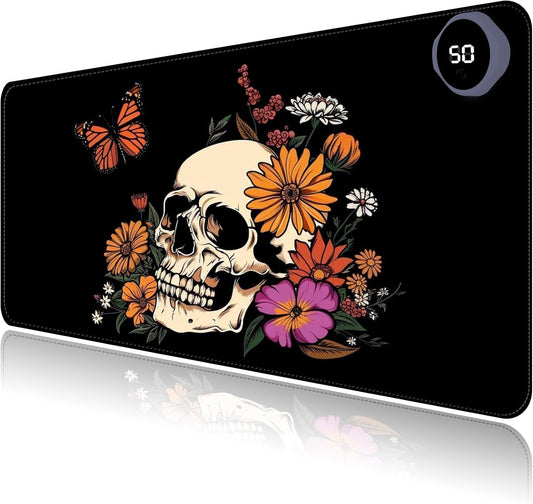 Heated Mouse Pad with 3 Levels Heated & 3 Hours Auto Shut-Off Mouse Pad for Warming Hands in Office Home, 31.5" x 13"Large Safe Desk Mat Hand Warmer，Art Skull