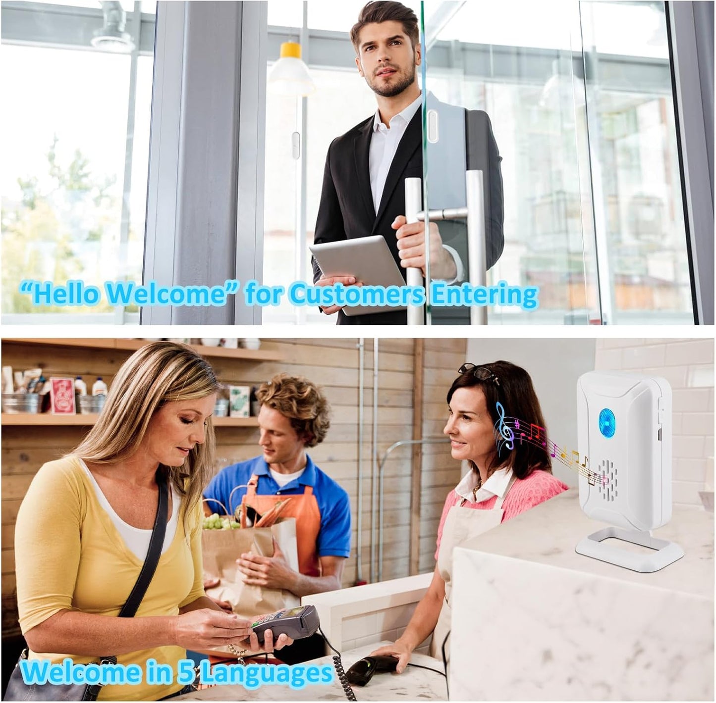 GreenCycle Wireless Door Open Chime, Battery Operator Wireless Door Chime, with 600Ft Range 36 Chimes 4 Volume Levels Adjustable LED Display for Business/Home/Office/Store (2 Receiver 2 Sensor)
