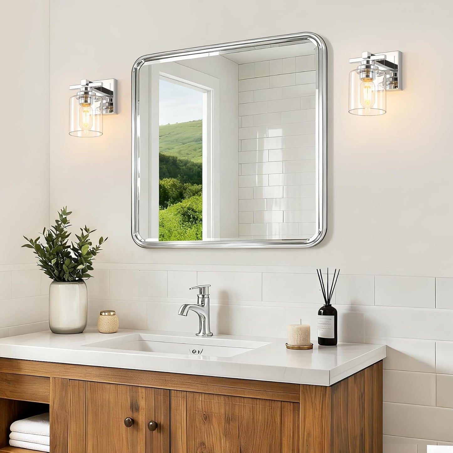 1 Light Modern Bathroom Light Fixtures Over Mirror, Chrome Vanity Lights for Bathroom Wall Sconces with Clear Glass Shades, E26 Socket (Bulbs Not Included)