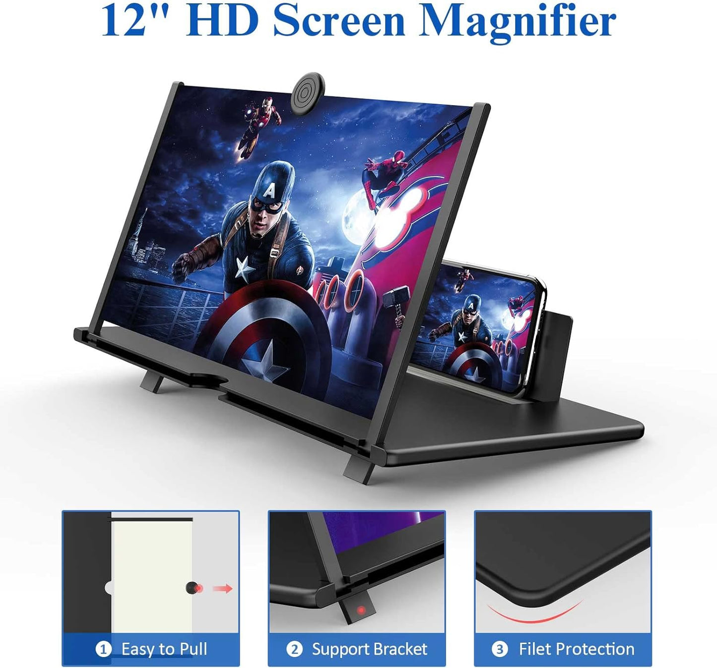 12" Screen Magnifier for Cell Phone,Fanlory 3D HD Magnifying Projector Screen Enlarger for Movies, Videos and Gaming, Foldable Phone Stand with Screen Amplifier,Compatible with All Smartphones