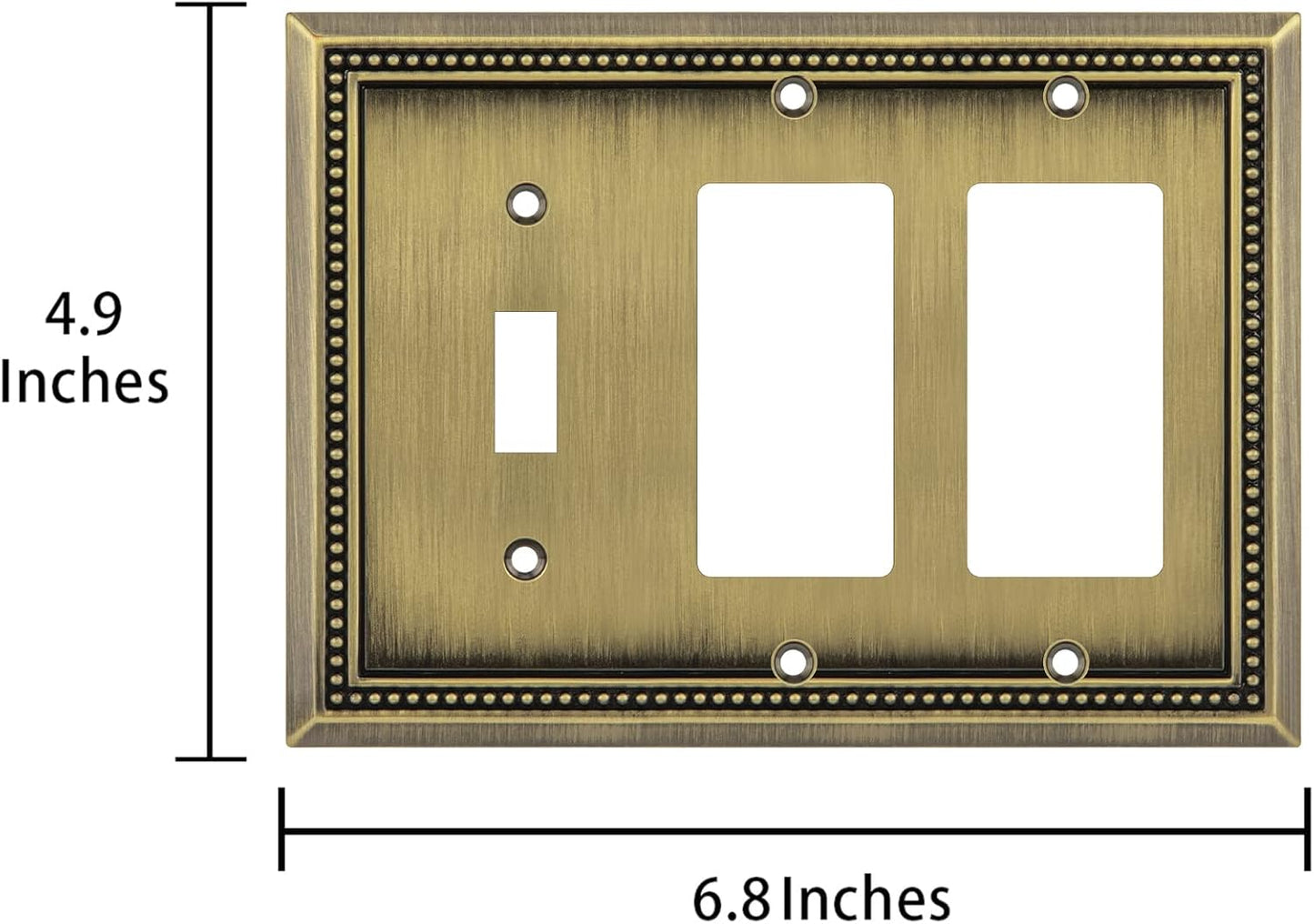 Henne Bery Sunken Pearls Heavy Duty Decorative Wall Plate Switch Plate Outlet Cover (Single Toggle/Double Decorator, Antique Brass)