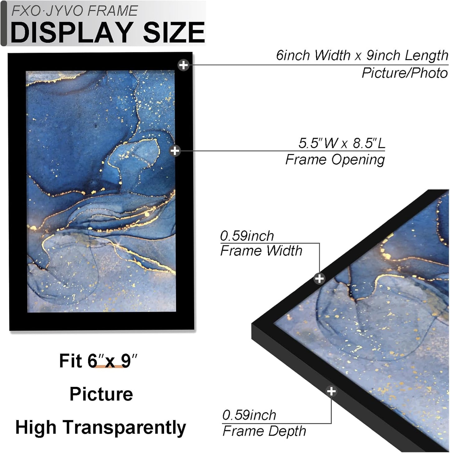 6x9 Picture Frame, Black Frame for 6 x 9 Inch Picture Poster Photo, Light Weight and High Transparent 6 by 9 Frame for Wall - 1 Pack/Black/6"x9"