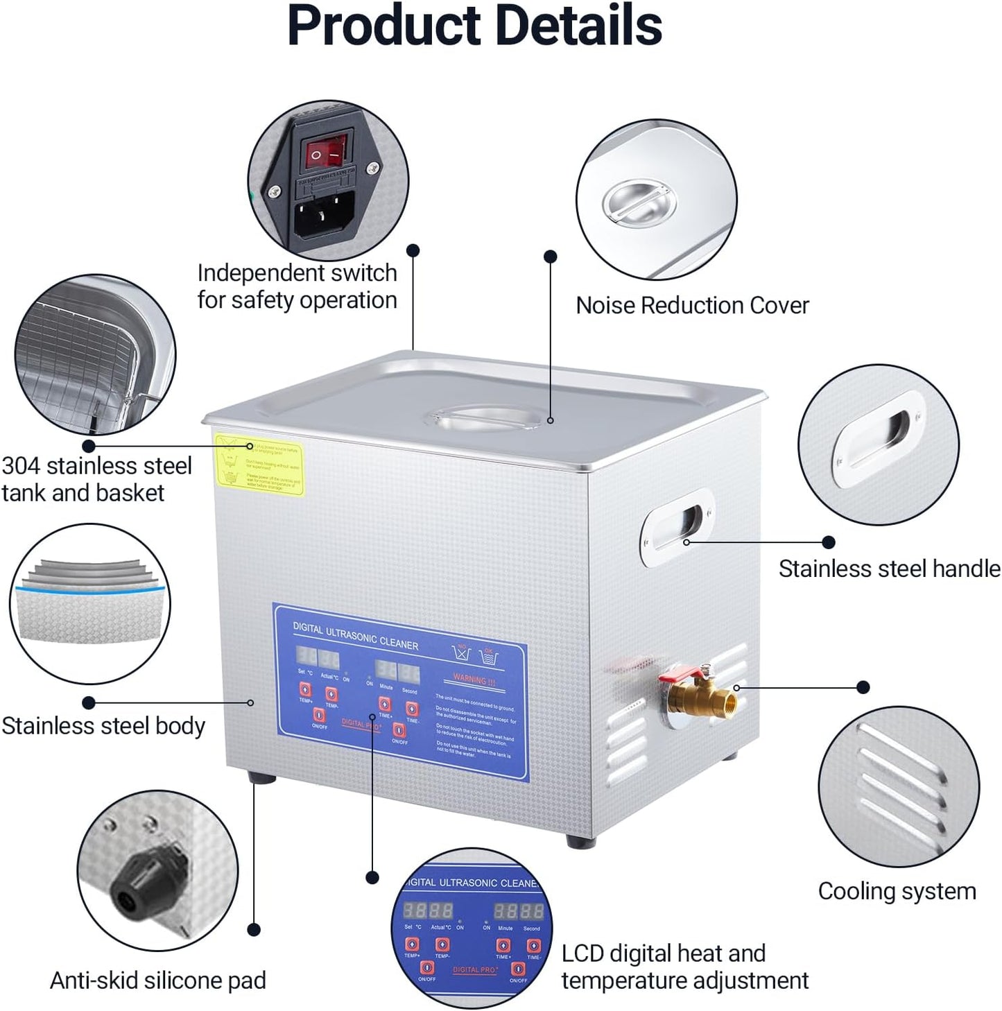 10L Professional Ultrasonic Cleaner Commercial | 40kHz with Digital Timer & Heater | for Jewelry, Watches, Eyeglasses & Small Parts Cleaning