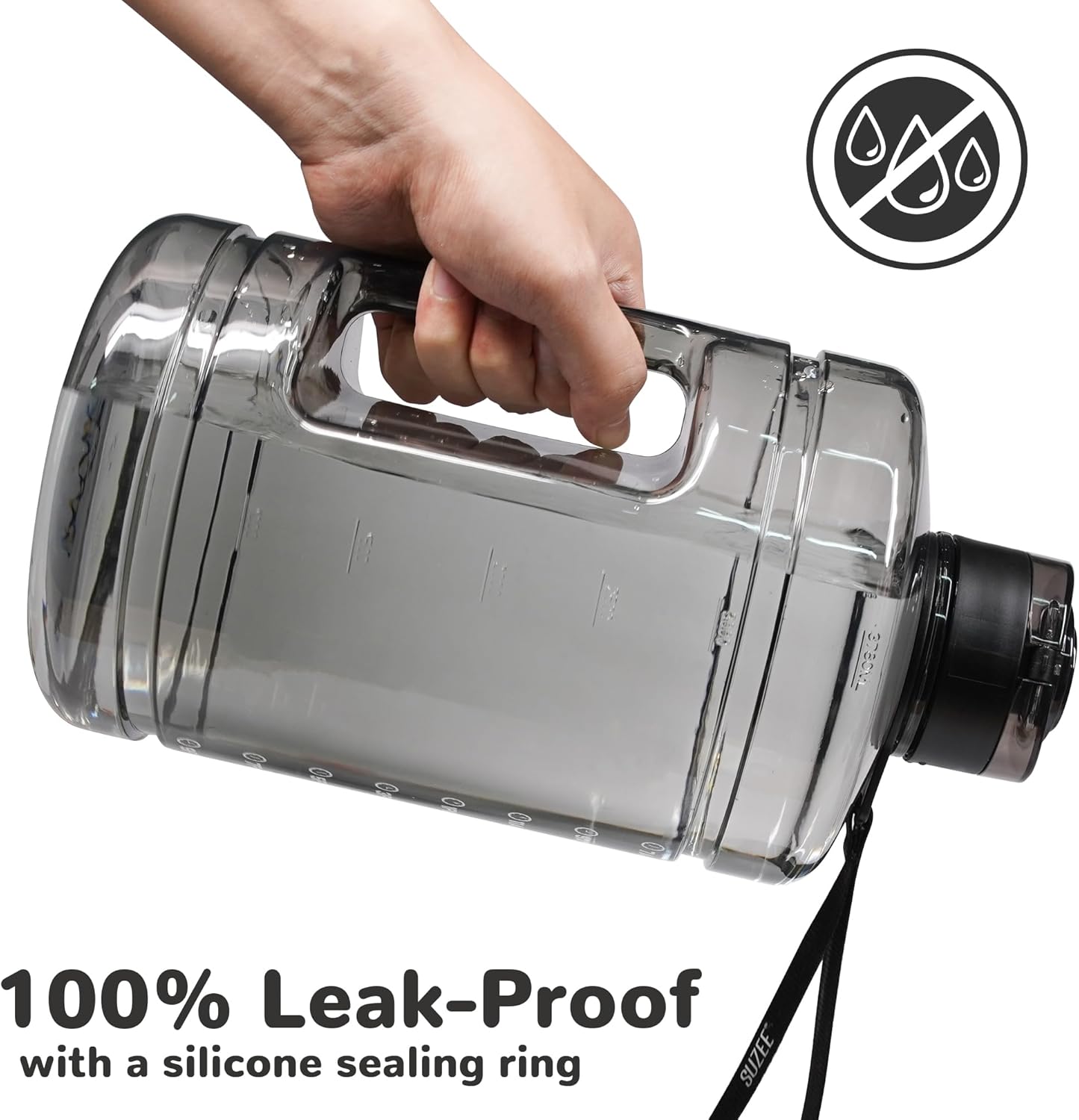 1 Gallon Water Bottle, Water Jug with Motivational Time Marker & Strap & Handle,Large-Capacity leakproof water bottles for Travel Sport Gym Outdoor（Clear