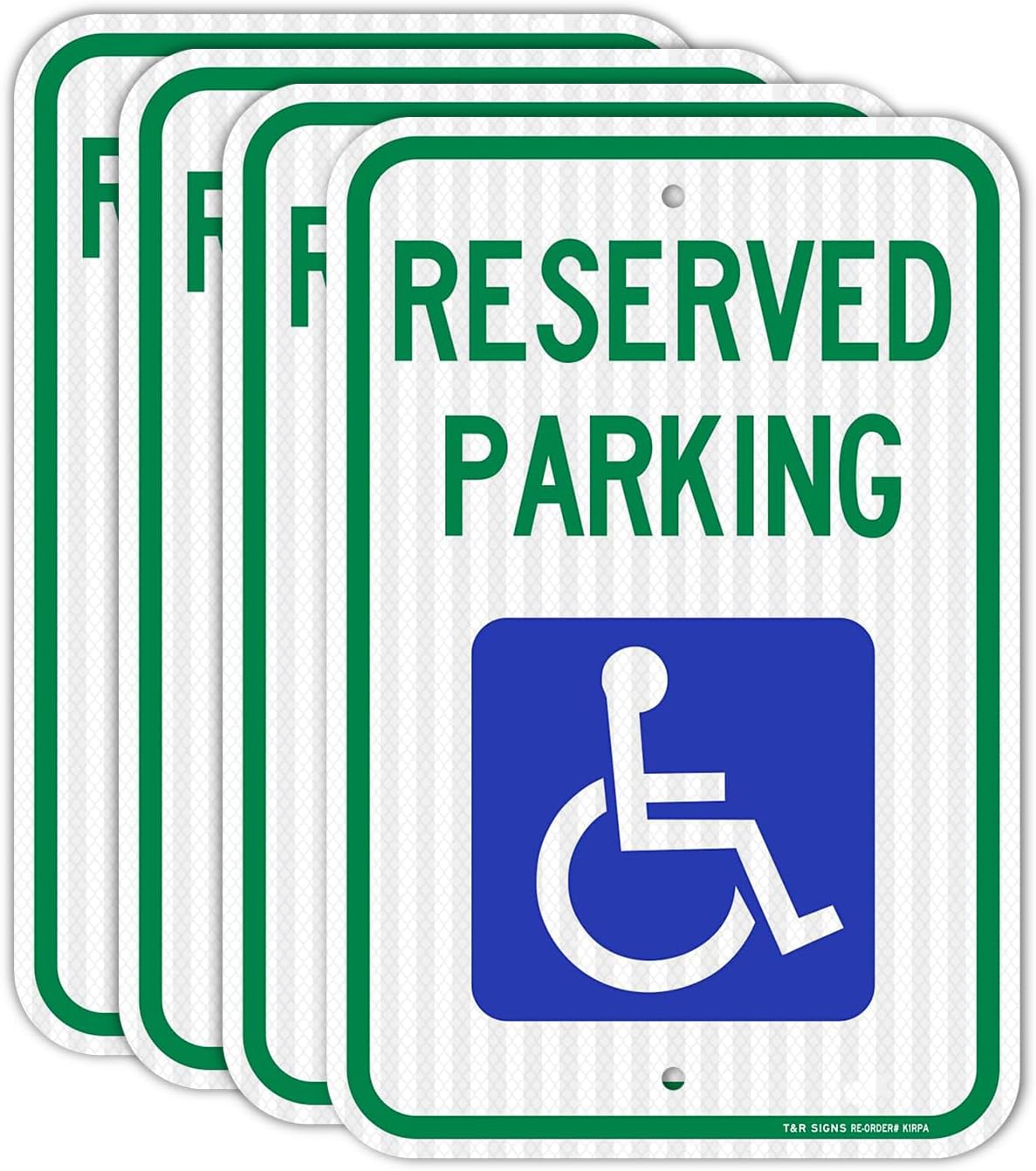 (4 Pack) Handicap Parking Sign, Reserved Parking Sign, Large 18" x 12" Engineer Grade Reflective Sheeting, Rust Free Aluminum, Weather Resistant, Waterproof, Fade Resistant, 2 Pre-drilled Holes