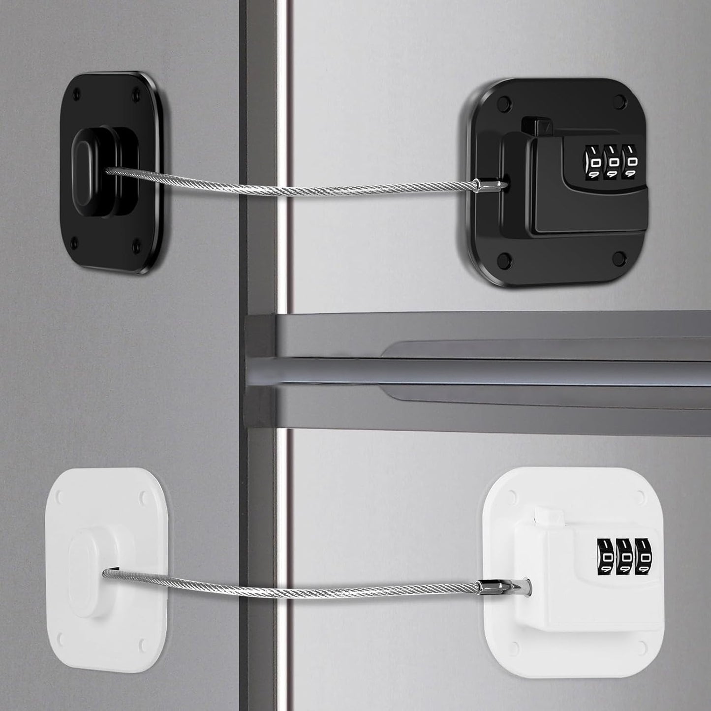 Refrigerator Lock, Combination Lock for Refrigerator Cabinets, Drawers, Heavy Duty Fridge Lock, Easy Install No Keys Needed (Black&White-2 Pack)