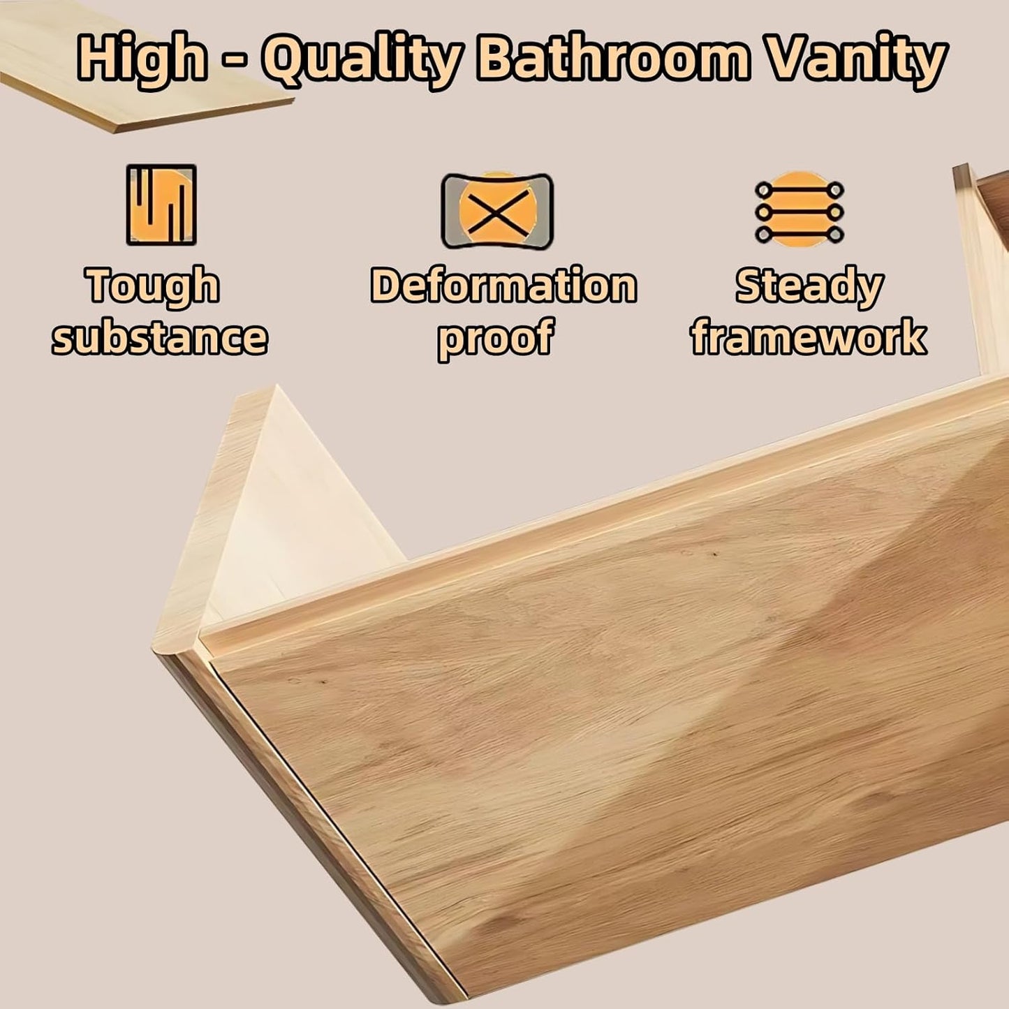 64IN Wall Mounted Bathroom Vanity Set - Wood Bathroom Vanities has Tissue Hole Design | Includes Smart Defogging Mirror Cabinet & Time Display, Rounded Corners, Glass Cabinet Doors (Style A)
