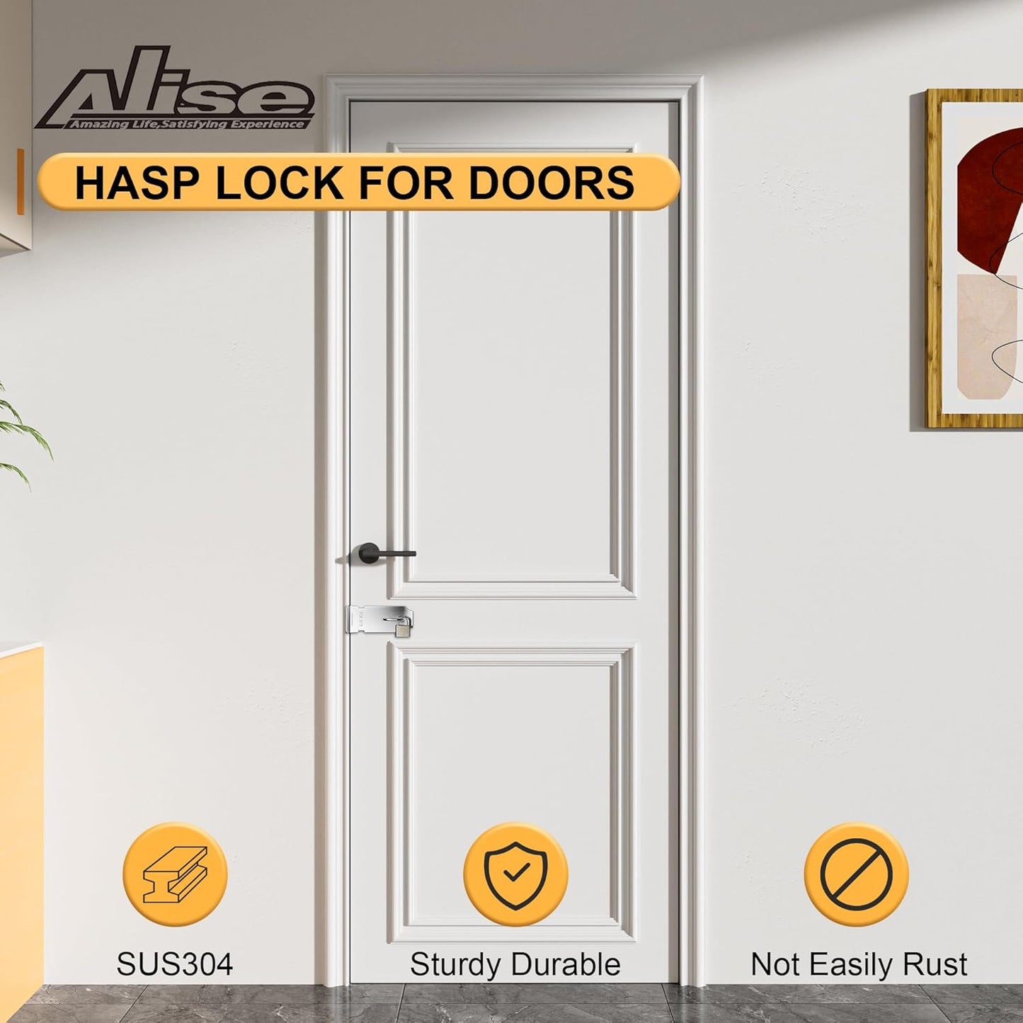 Alise Door Locks Hasp Latch,4 Inch SUS 304 Stainless Steel Safety Packlock Clasp Hasp Lock Latch with Fixing Screw for External Doors Window Cabinet Pet Cage Brushed Nickel MS9