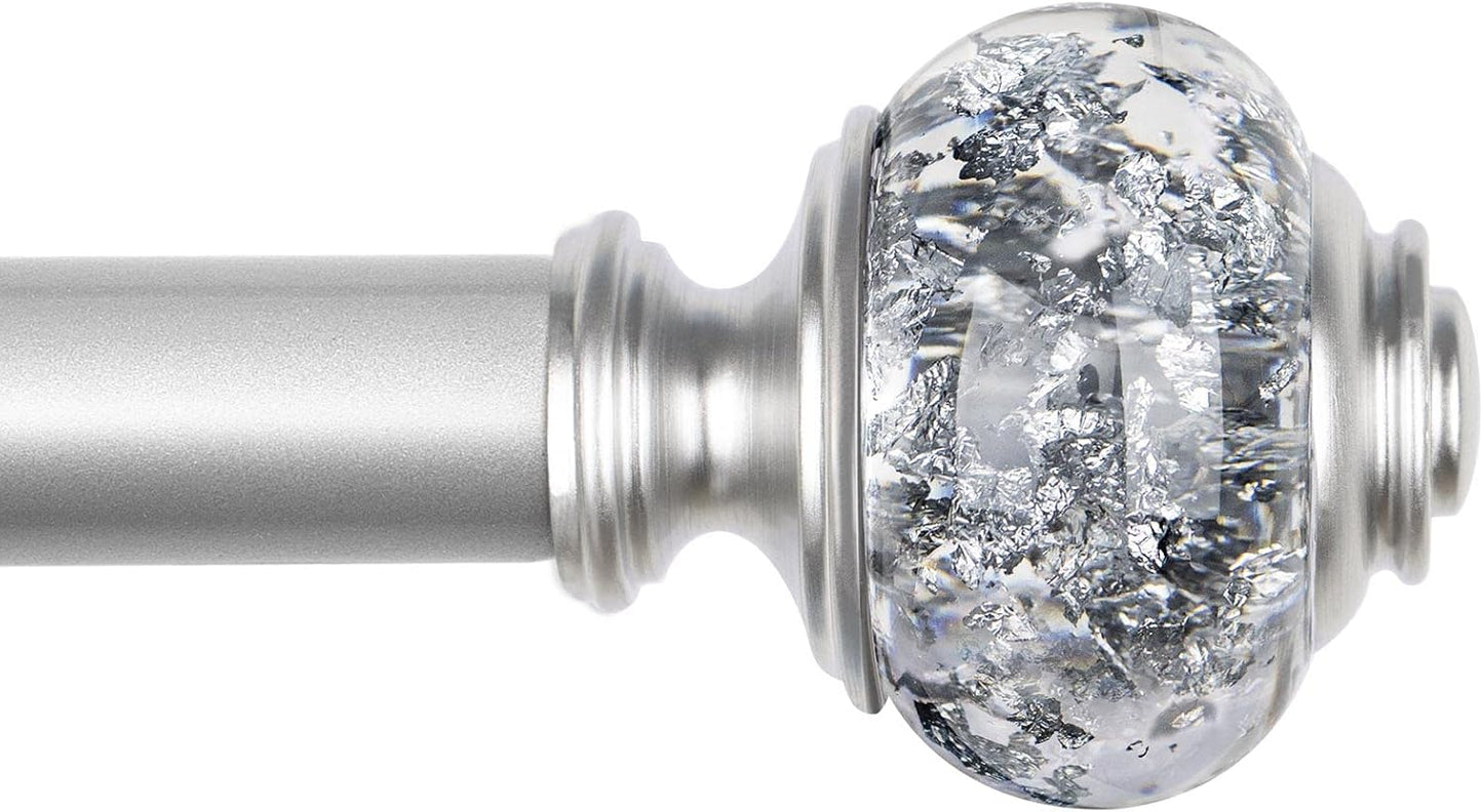 1 Inch Curtain Rods 36 to 72 Inches(3 to 6 ft) Telescoping Single Drapery Rod, USFOOK Silver Curtain Rods for Windows 24 to 68 Inches with Translucent Finials