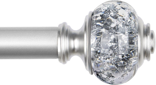 1 Inch Curtain Rods 72 to 144 Inches (6 to 12 ft) Telescoping Single Drapery Rod, USFOOK Heavy Duty Curtain Rods for Windows with Silver Decorative Translucent Finials