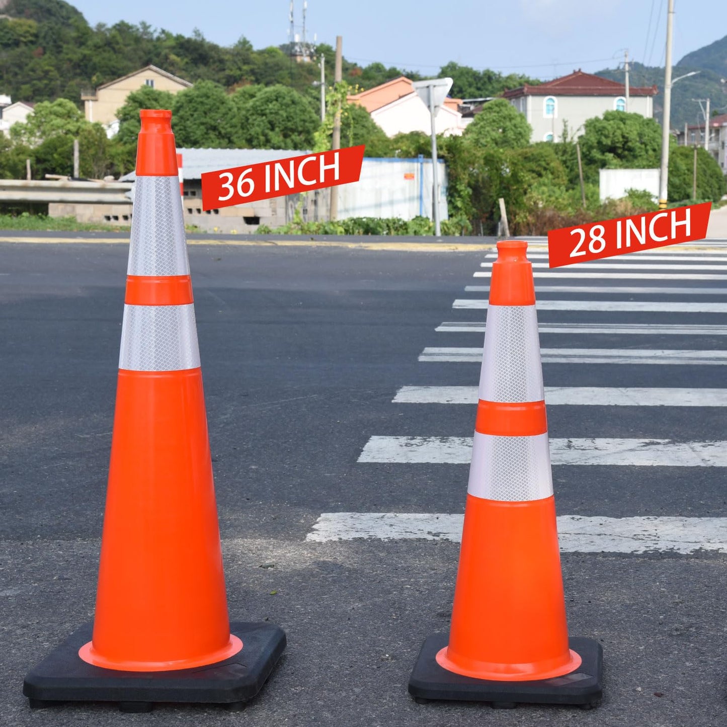 (4 Pack) 28 Inch Traffic Cones,PVC Construction Safety Parking Road Cones w/Reflective Collar, Heavy Duty Base for Traffic Control, Parking Lots and Roadwork, Weatherproof
