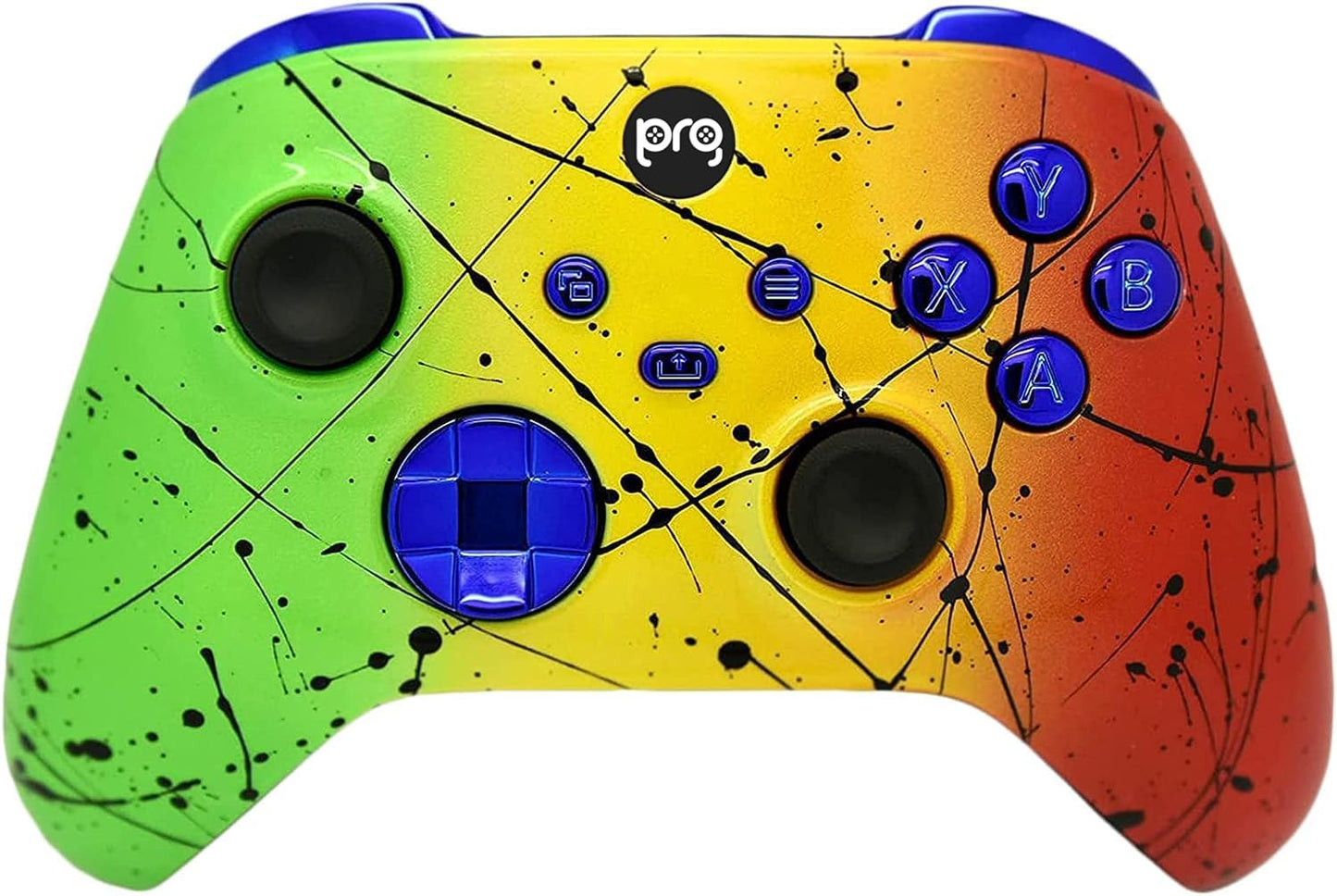 Hand Airbrushed Fade Custom Controller Compatible with Xbox Series X/S & Xbox One (Series X/S Rasta W/Blue Chrome Inserts)