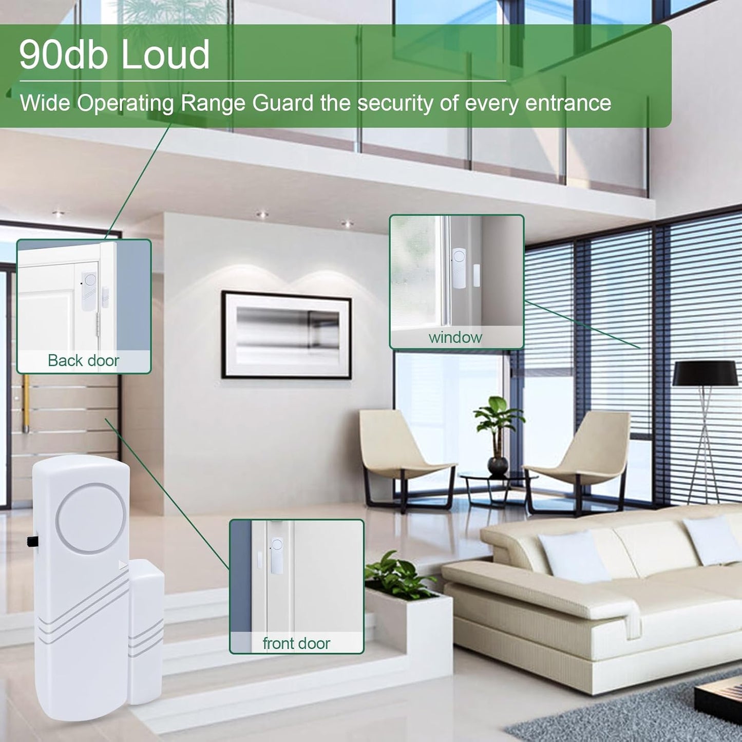 Door Window Alarm, 90dB Door Alarms Sensor for Kids Safety, Home Security, Door Window Burglar Alarm, Window Pool Alarms for Home, Apartments, Offices, Hotel Rooms (2pack)