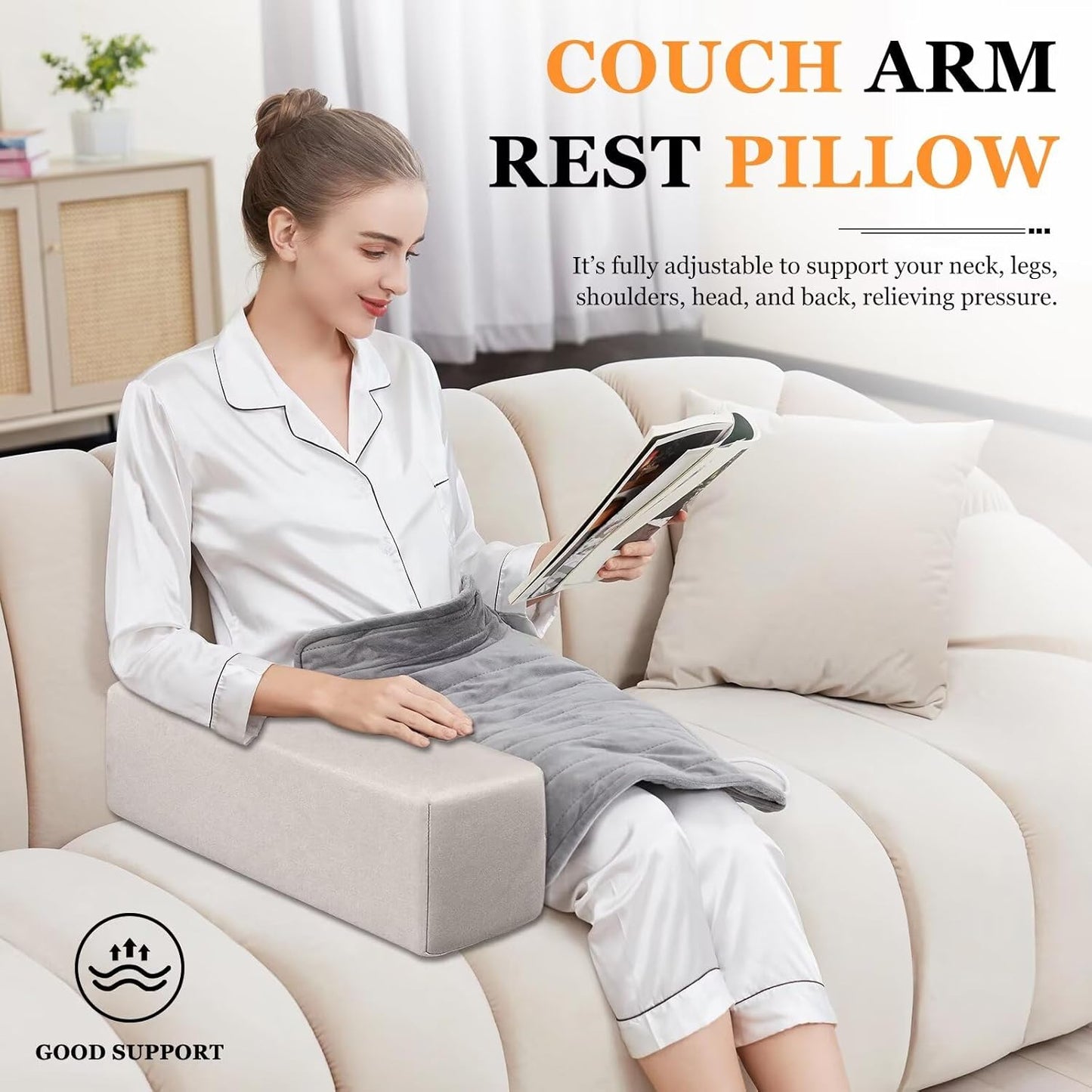 2 Pack Couch Arm Rest Pillow 8''x8''x20'' Faux Leatharie Armrest Cushion, High Density Foam Pillows, Removable & Washable Headboard Elbow Support for Armchair Sofa Bed, Sapphire