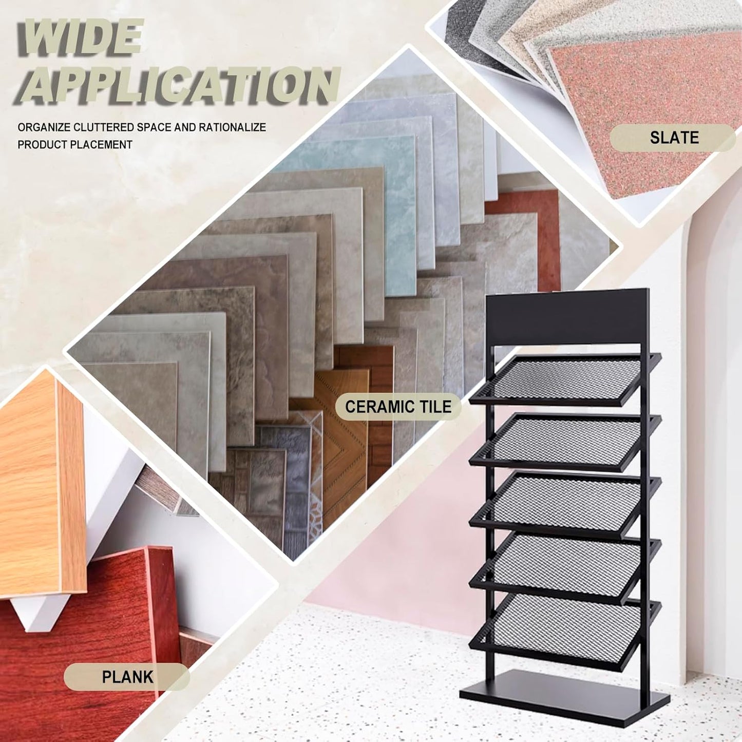 5-tier Floor Tile Display Stand, Retail Display Rack for Tile, Building Material Swatch Sample Storage Holder for Exhibition Hall Trade Show Vendor Events(Black, Height-59in)