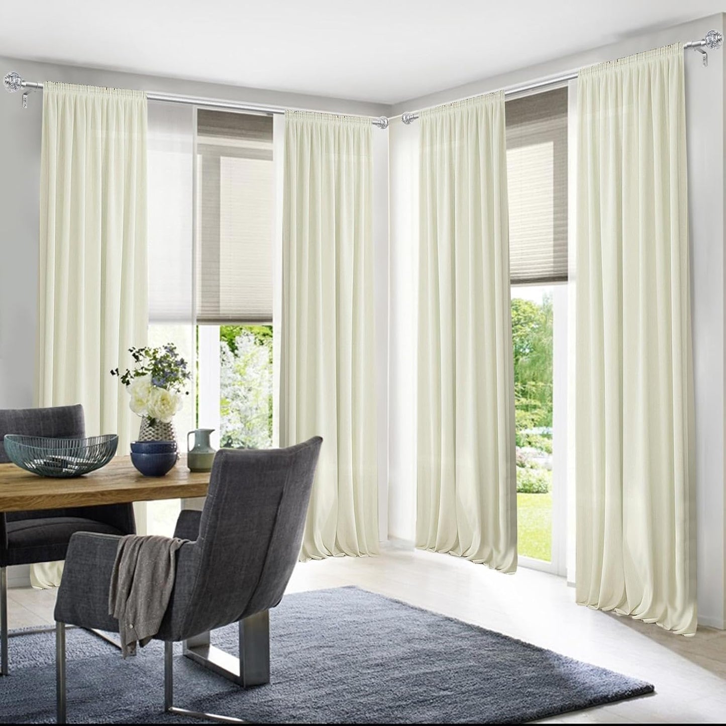 1 Inch Silver Curtain Rods for Windows 140 to 195 Inches (6 to 12 ft), Telescoping Single Drapery Rod, USFOOK Decorative Curtain Rod with Translucent Finials