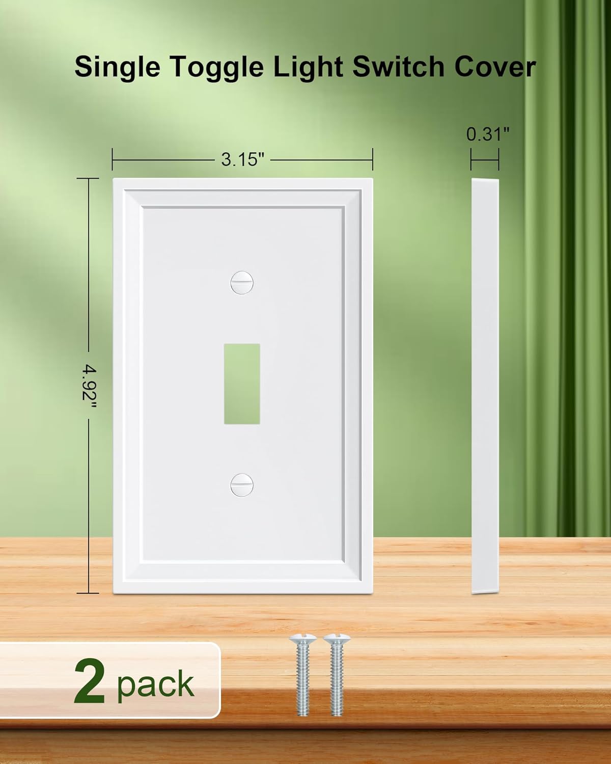2-Pack Single Toggle Light Switch Covers Wall Plate, Pure White Decorative Switch Plate Covers, 1 Gang Natural Bamboo Fiber Wall Plate, Corrosion Resistant
