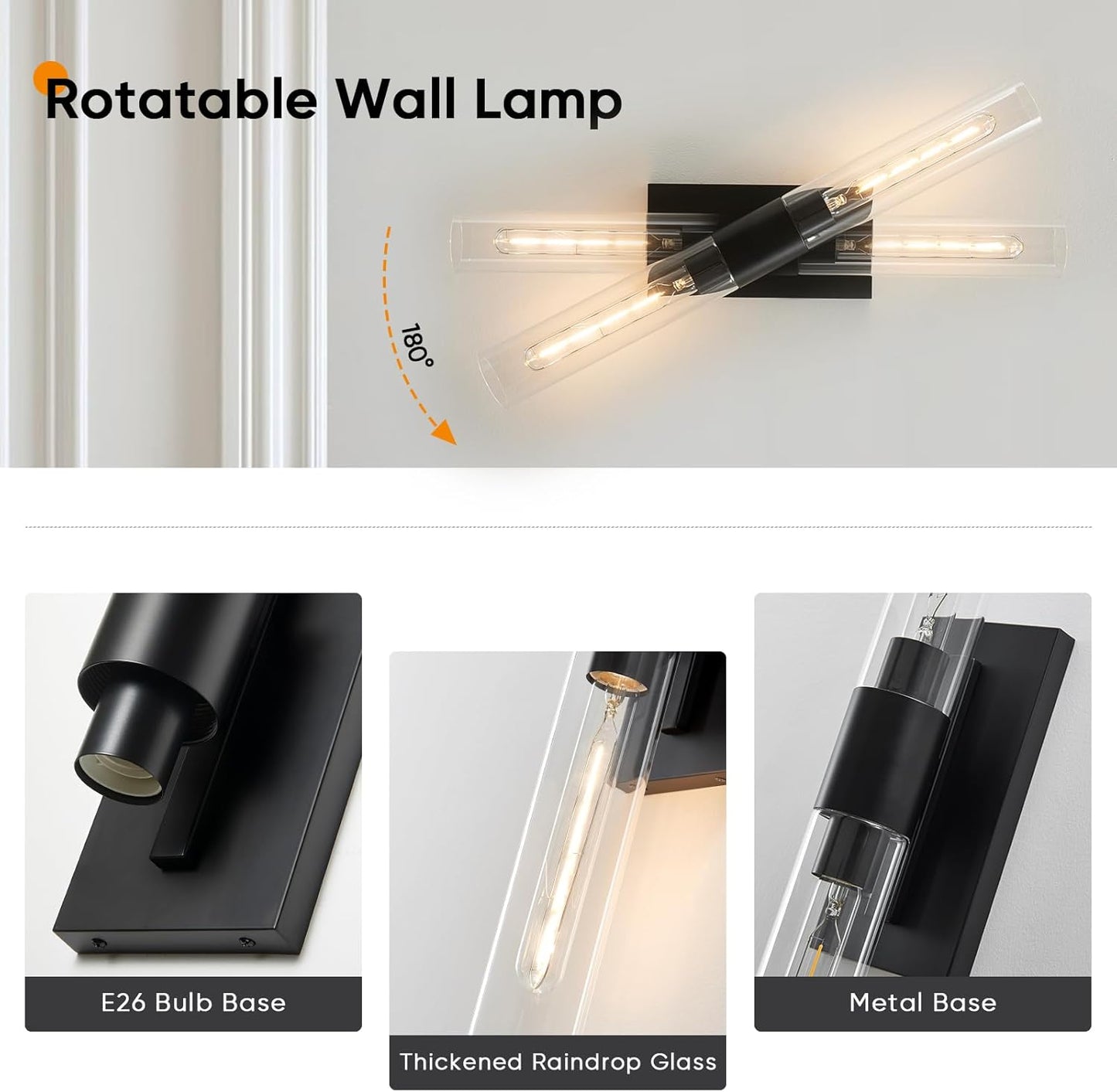 24.8" L Wall Sconces 2-Lights Black Wall Lights Fixtures Morden Cylinder Wall Light for Bathroom Vanity Light Indoor Wall Mounted Lamps for Living Room,Bedroom,Hallway