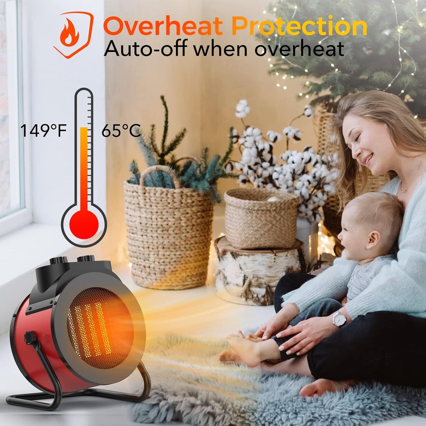 1500W Electric Space Heater with 90 Adjustable Angle, Overheat Protection, Heater for Garage, Office, Indoor Use