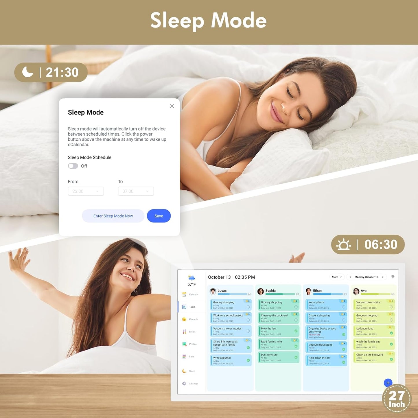 27”Smart Digital Calendar Family Meal Wall Planner - Touchscreen Interactive Calendar, Dual Mode Smart Calendar and Photo Frame, To-do Organizer, Reward System, Sync Online Calendars, Wall Mounted