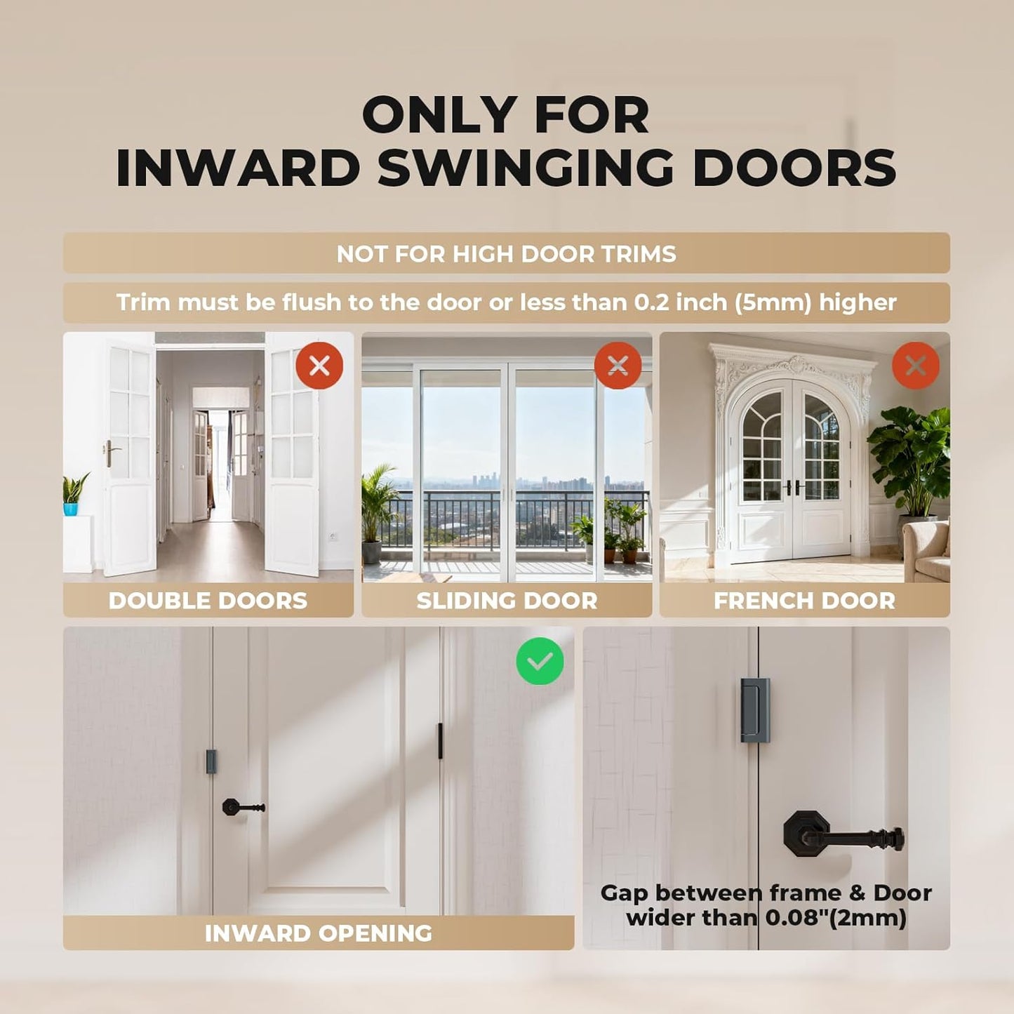 2 Pack Home Security Door Reinforcement Lock, Childproof Safety Door Lock Latch Stopper, Removable Screw-Mounted, Prevent Home Unauthorized Entry, Aluminum Construction, Withstands 800 lbs
