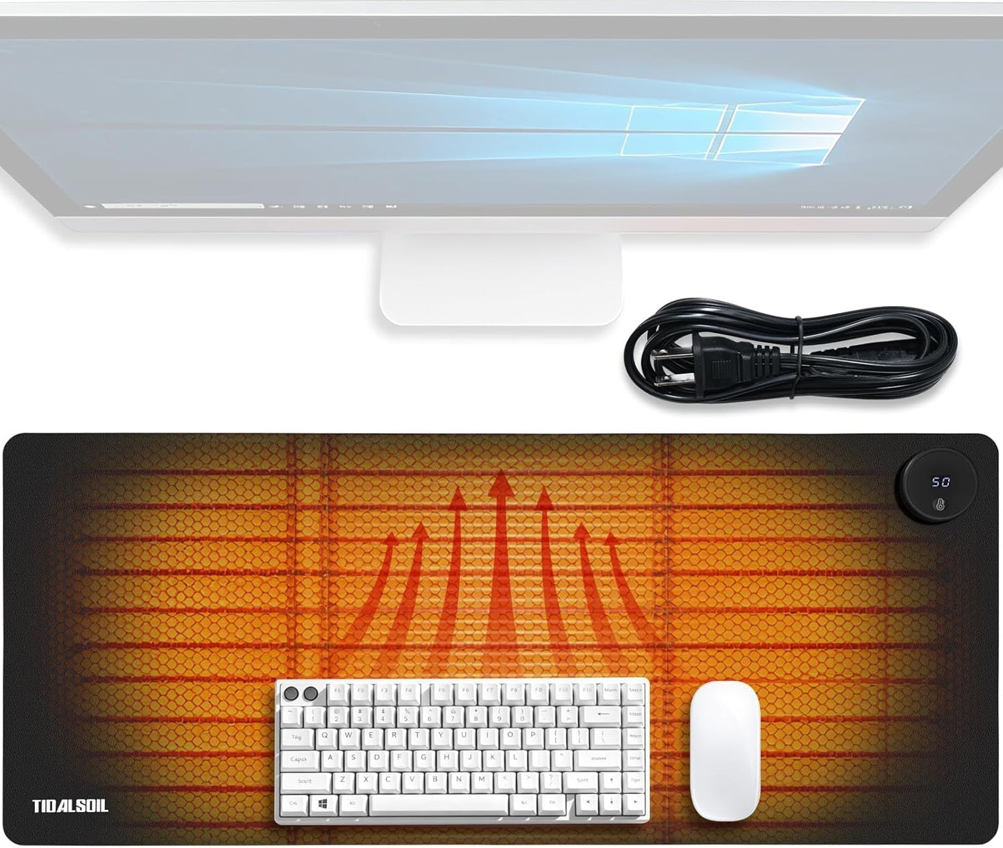 Heated Desk Pad, 31.5"×13" PU Leather Mouse Mat with Digital Temp Display, 3-Level 122℉ Warmth, 4H Auto Shut-Off, Waterproof Non-Slip Office & Home Heating Mat