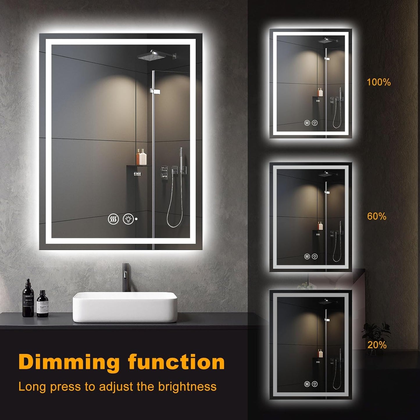 20"x28" LED Bathroom Mirror with Lights, Smart Lighted Bathroom Mirror for Wall, Anti-Fog Lighted Vanity Mirror with Memory, Shatterproof