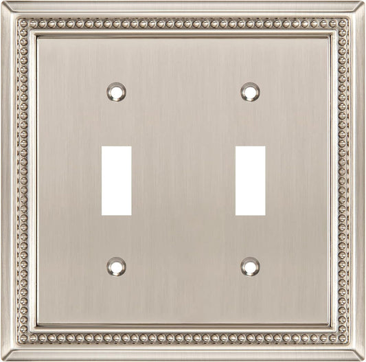 Henne Bery Sunken Pearls Heavy Duty Decorative Wall Plate Switch Plate Outlet Cover (Double Toggle, Satin Nickel)