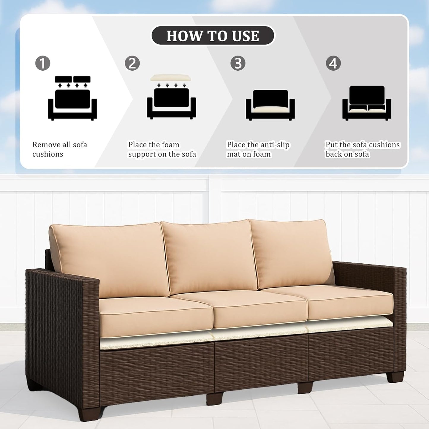 HAVARGO Couch Cushion Support for Outdoor Sagging Seat 20x20x2 Inches Couch Supports for Sagging Cushions, Quick-Drying and High Density Foam Sofa Cushion Support with Anti Slip Mesh Fabric Set of 1
