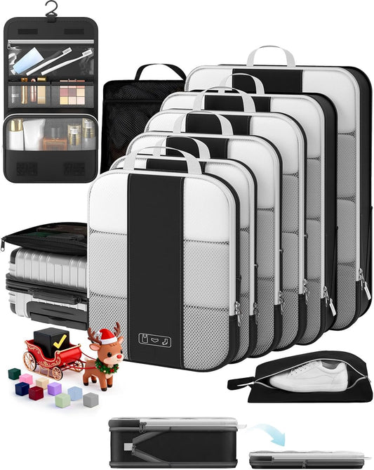 10 Set Compression Packing Cubes for Travel Essentials,Compressible Expandable Packing Cubes for Suitcase,OlarHike Luggage Organizer Bags for Travel,Handy Helper for Organizing Clothes(Black)