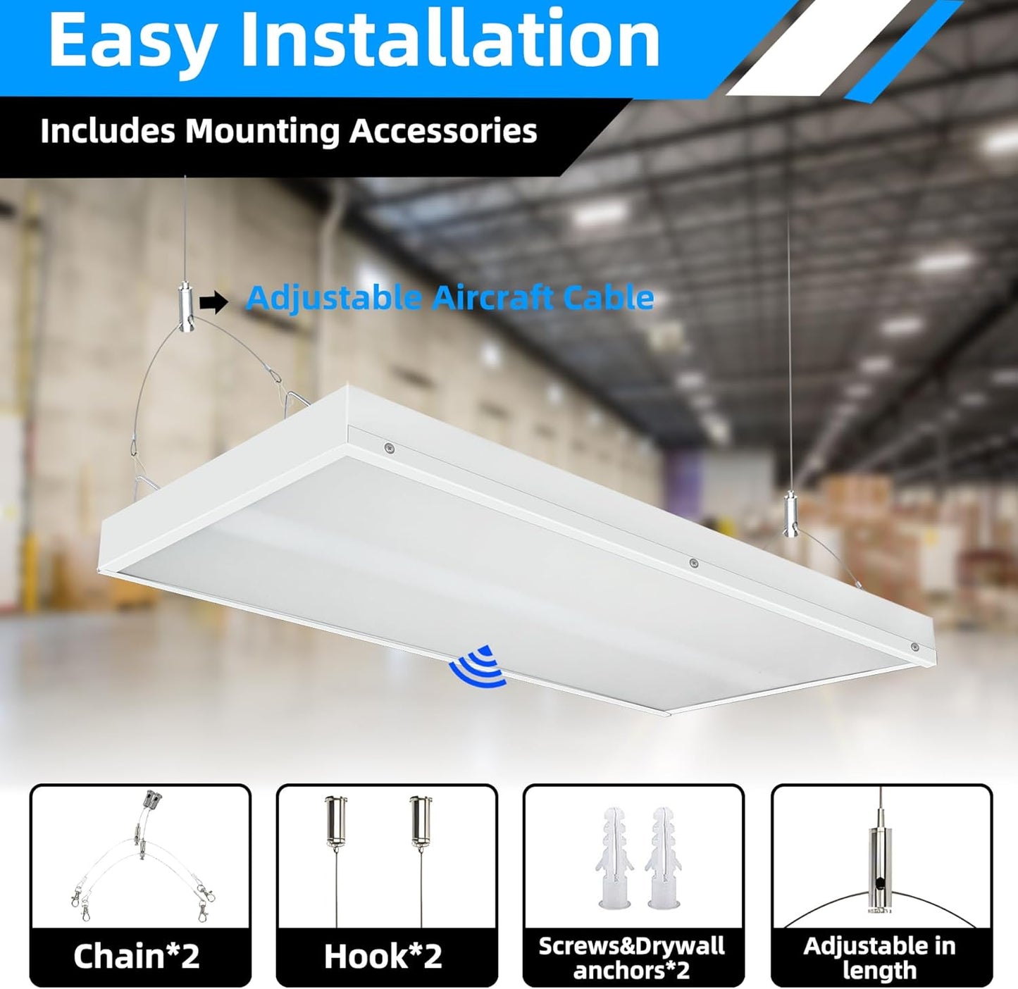 2FT LED Linear High Bay Shop Light with Motion Sensor, 150W High Bay Led Shop Lights, 21000LM 5000K Linear Hanging Shop Light, 400W-500W HPS Eqv., 100-277V Commercial Hanging Lamp for Garage Warehouse