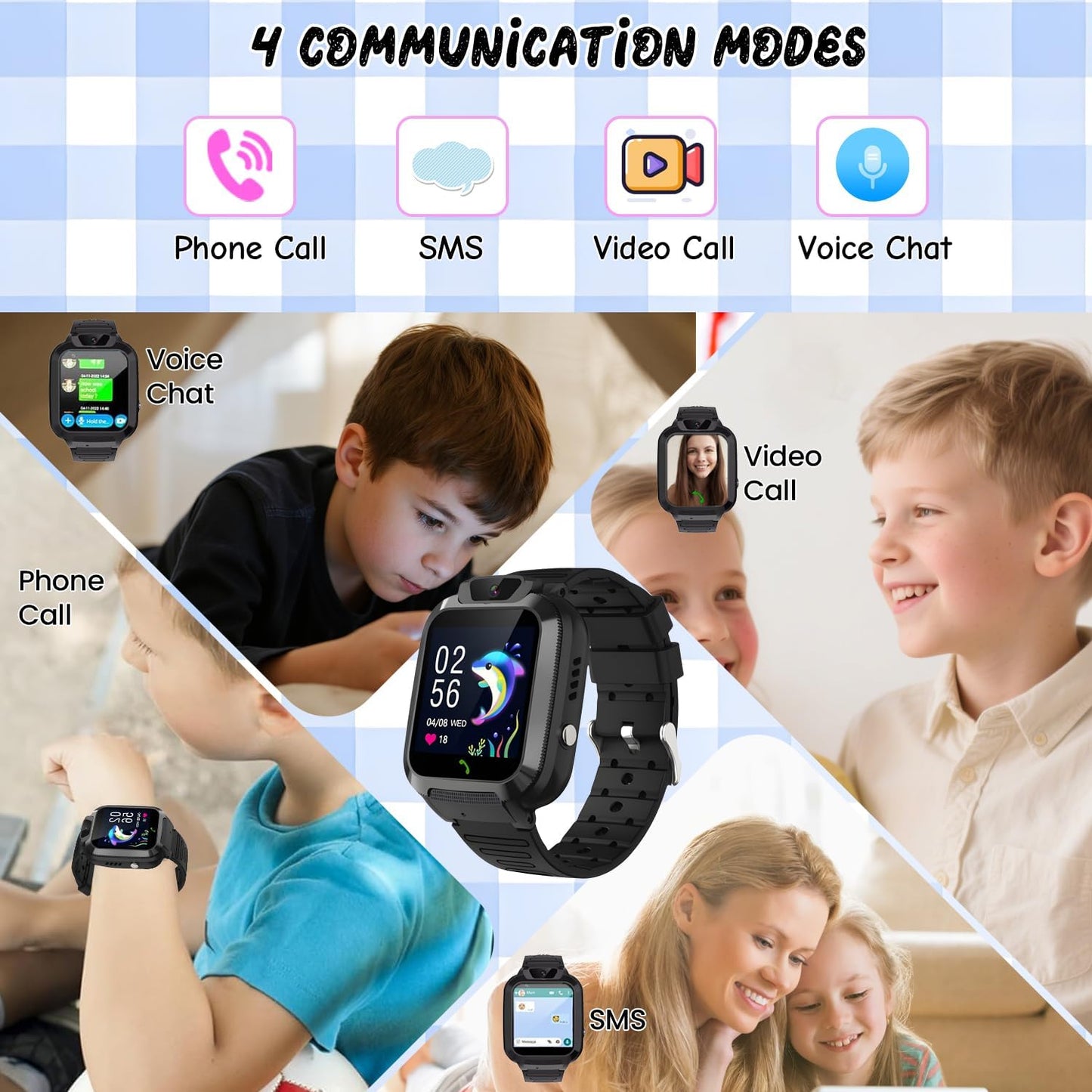 2G Kids Smart Watch, SOS Emergency Call, Video Calling, Waterproof Activity Tracker for 3-12 Years Girls/Boys - Birthday Gift Idea