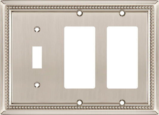 Henne Bery Sunken Pearls Heavy Duty Decorative Wall Plate Switch Plate Outlet Cover (Single Toggle/Double Decorator, Satin Nickel)