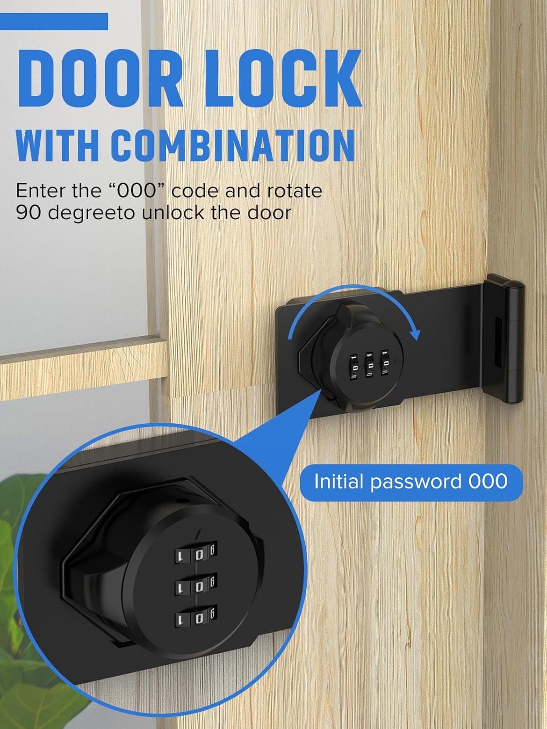 Cabinet Password Hasp Locks, 90 Degree Barn Door Lock, Household Security Combination Latch Lock for Locker, Fence, Bathroom, Outdoor, Garden (Black-2PCS)