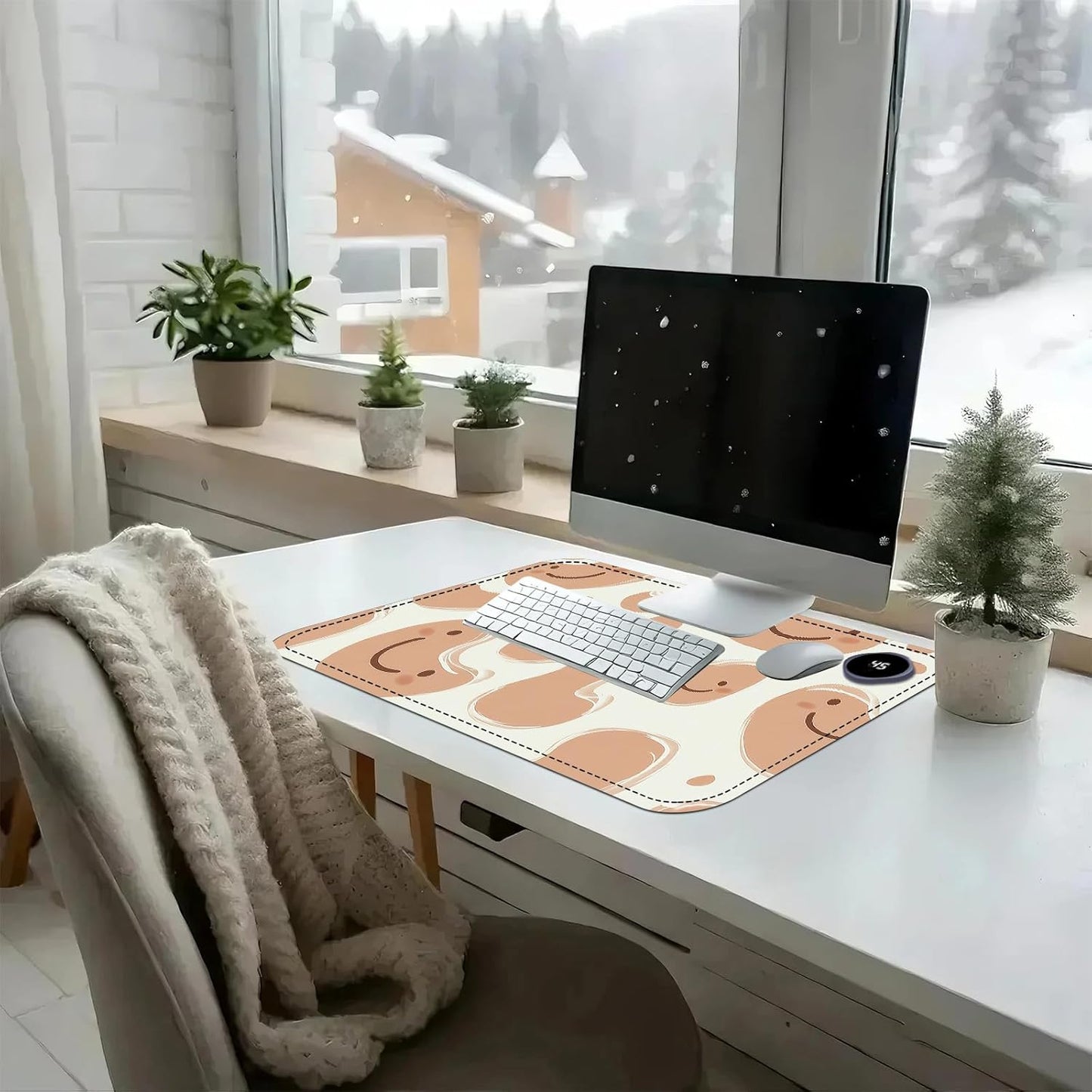 Heated Mouse Pad with 3 Temperature Settings(104°F–122°F),Large 24x14.2 Inch PU Leather Heated Desk Mat,Waterproof Warming Pad for Office,Gaming & Cold Hands Relief,Abstract Geometrical