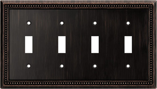 Henne Bery Sunken Pearls Heavy Duty Decorative Wall Plate Switch Plate Outlet Cover (Quad Toggle, Aged Bronze)